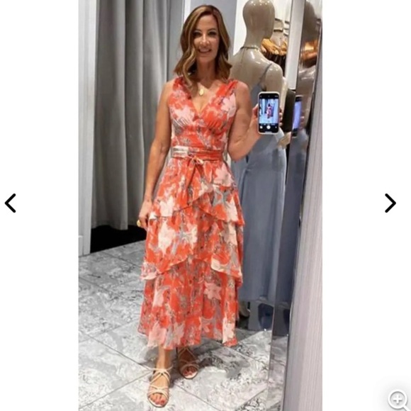 WHBM Coral Flirty Floral Print Midi Dress - Picture 5 of 14